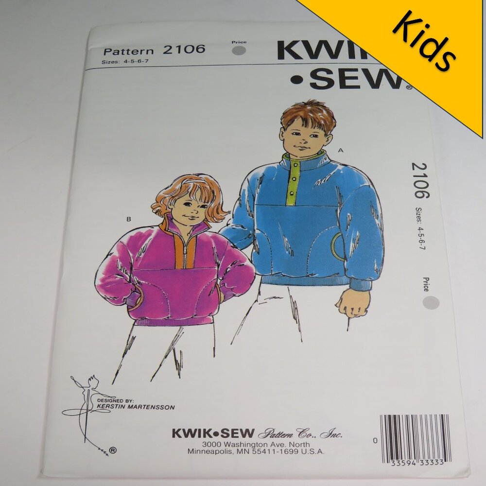 Kwik Sew 2106 Child Jacket/Coat UNCUT size 4-7 sewing pattern
